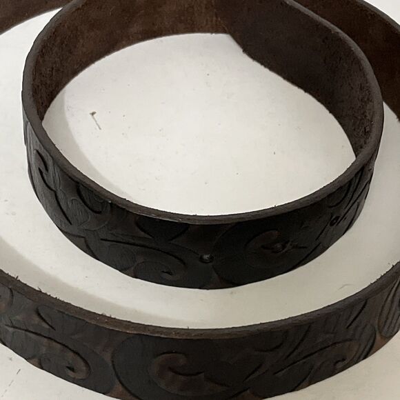 Stunning Hand Tooled Brown Leather Brighton Womens Belt Lg Buckle Hearts Size 38 - Picture 5 of 6